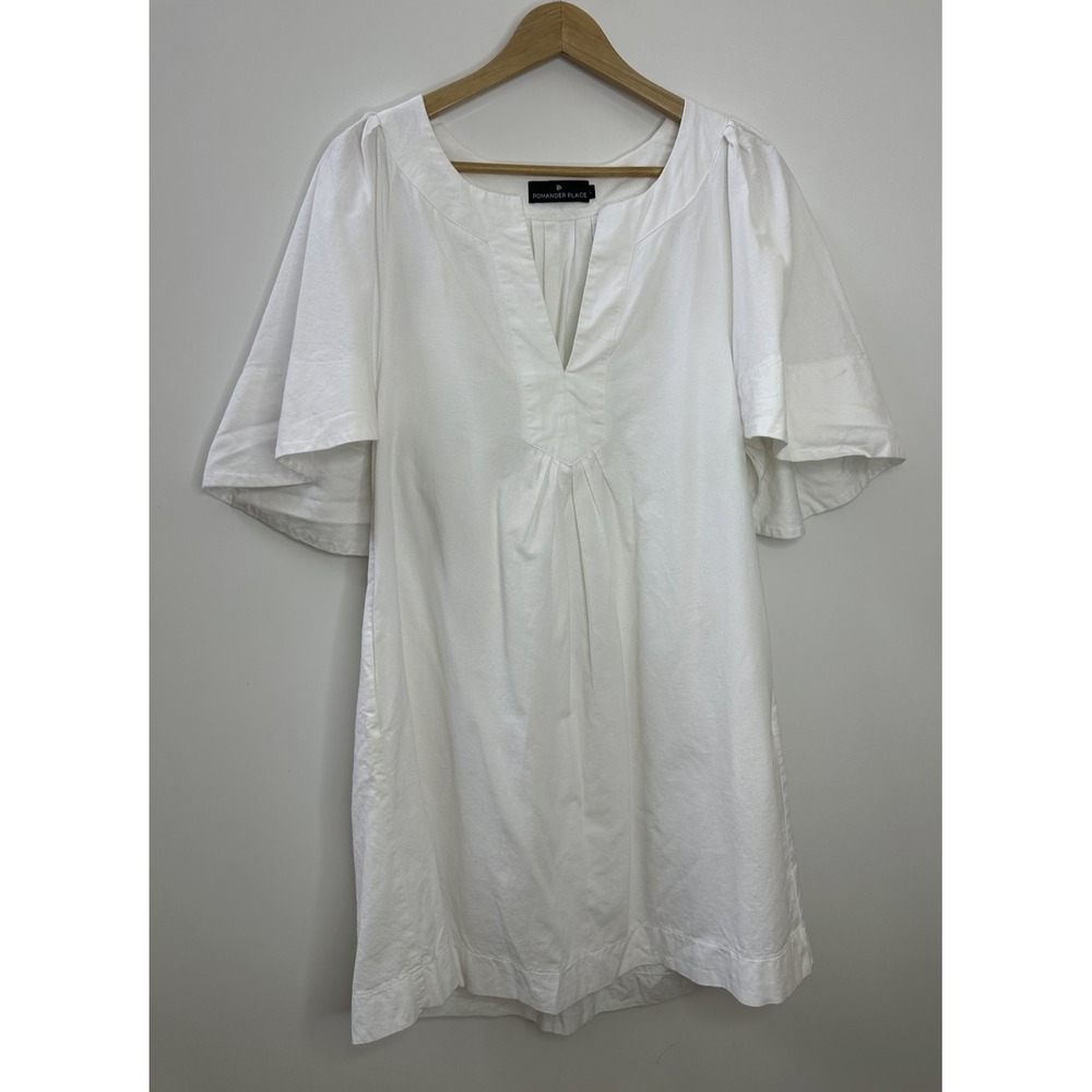 Pomander Place Tuckernuck Finley White Flutter Sleeve Dress Cotton Pockets Large - Picture 2 of 13